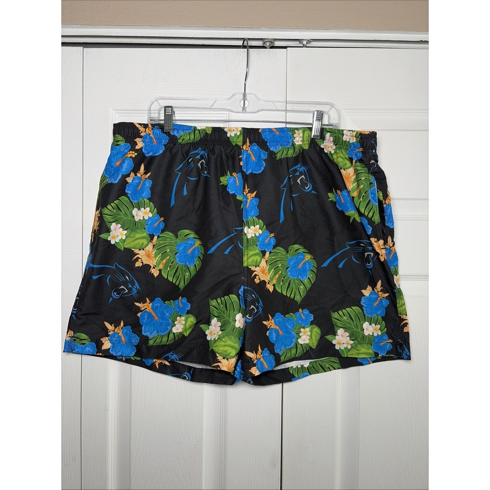 NFL Team Apparel Carolina Panthers Floral Swim Trunks Mens Size 2XL Black Floral